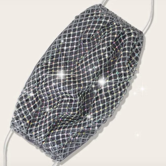 GRAY RHINESTONE FACE MASK - Picture 2 of 4